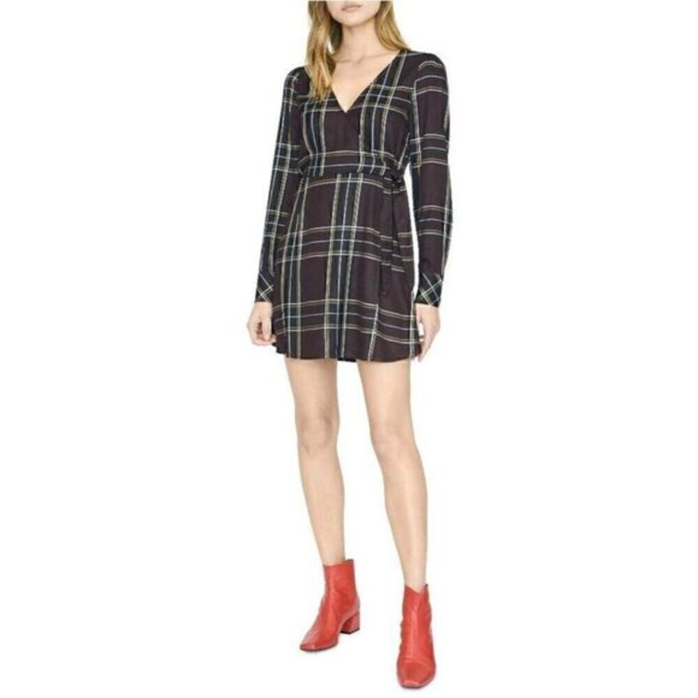 Sanctuary $149 Upbeat Plaid Surplice Wrap Dress S‎